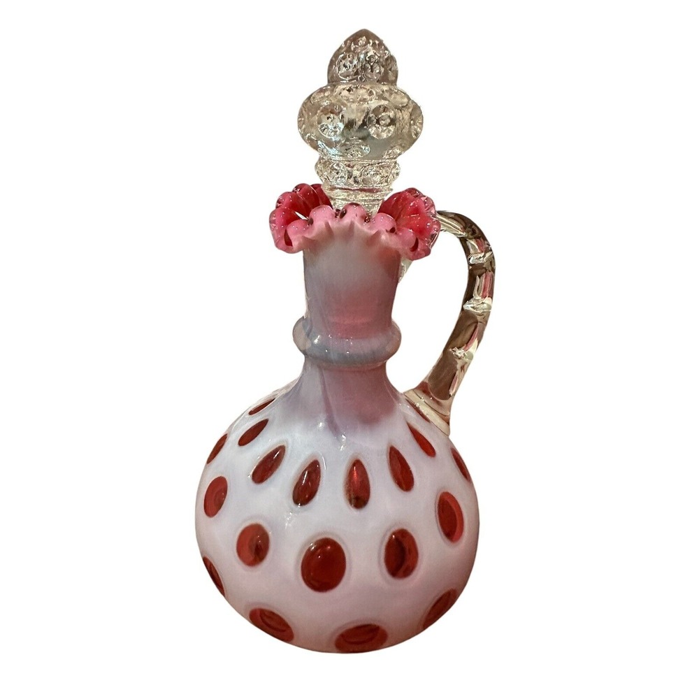 Fenton Glass - Cranberry Opalescent Coin‎ Dot - Glass Decanter - 8¾ inches